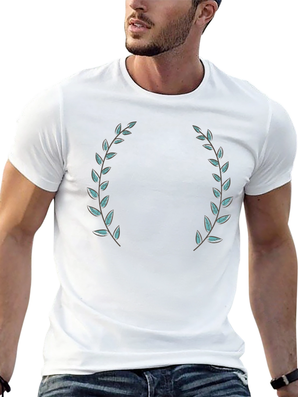 Black T-Shirt with Laurel Wreath Design