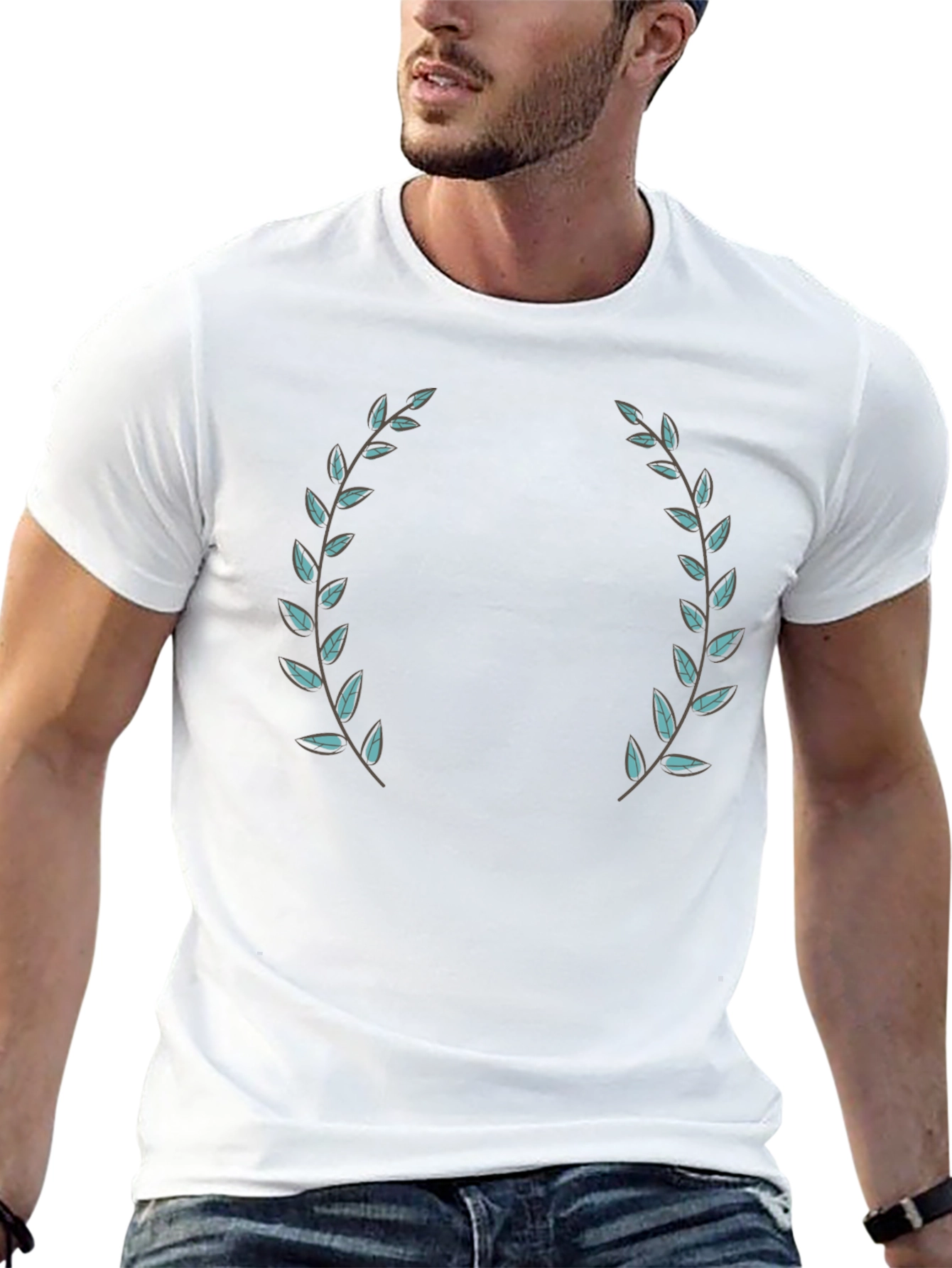 Black T-Shirt with Laurel Wreath Design