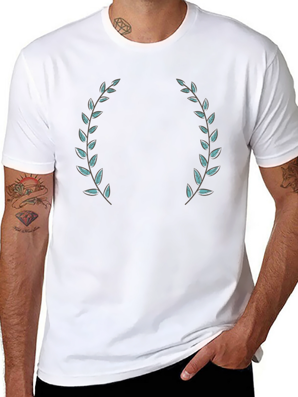 Black T-Shirt with Laurel Wreath Design