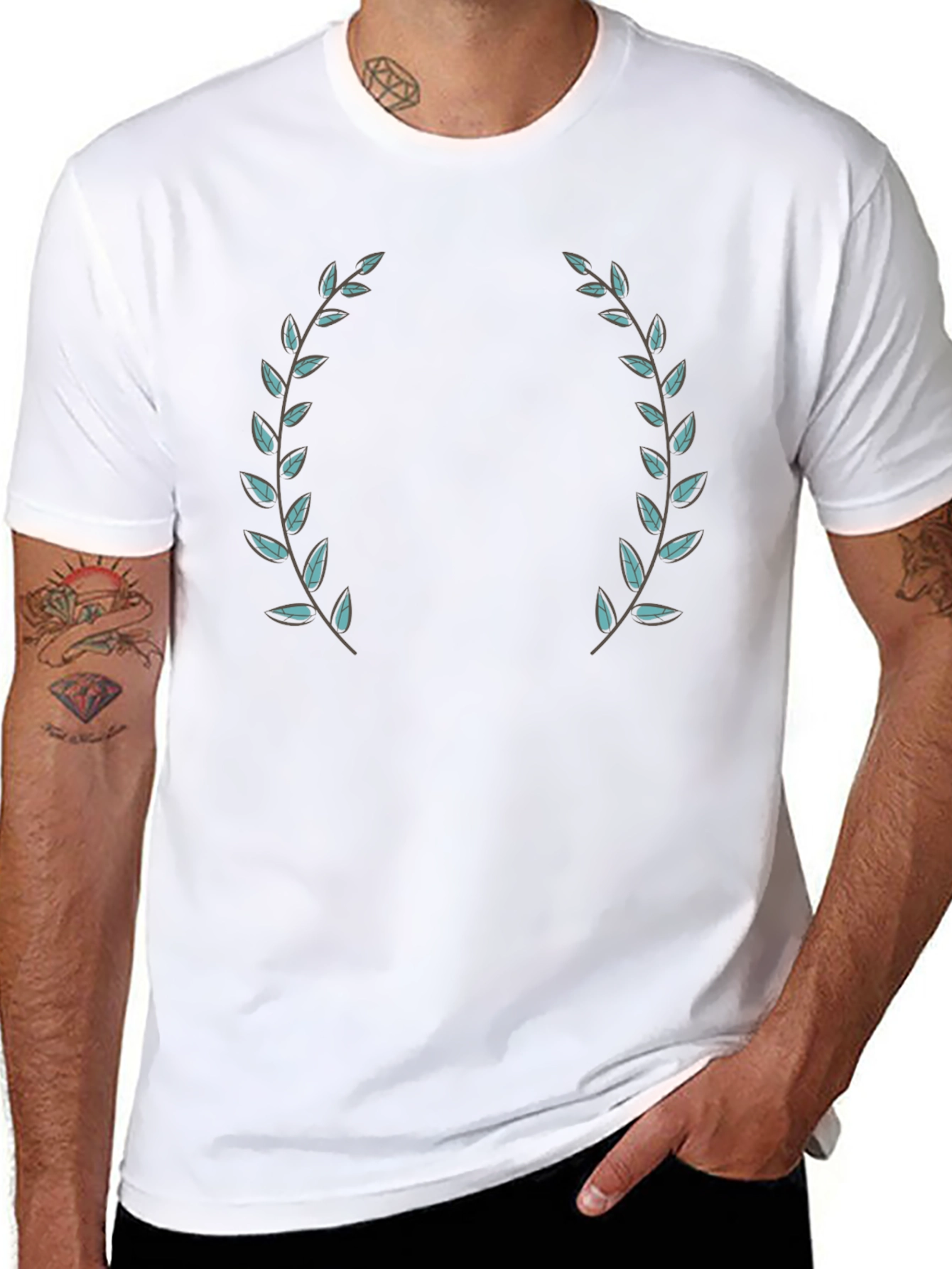 Black T-Shirt with Laurel Wreath Design