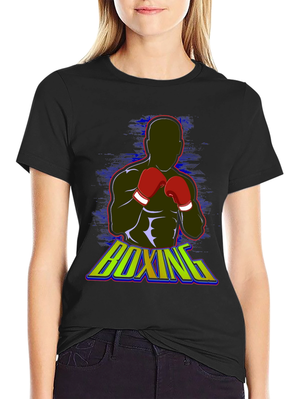 Boxing Graphic Tee - Black Cotton Blend T-Shirt
