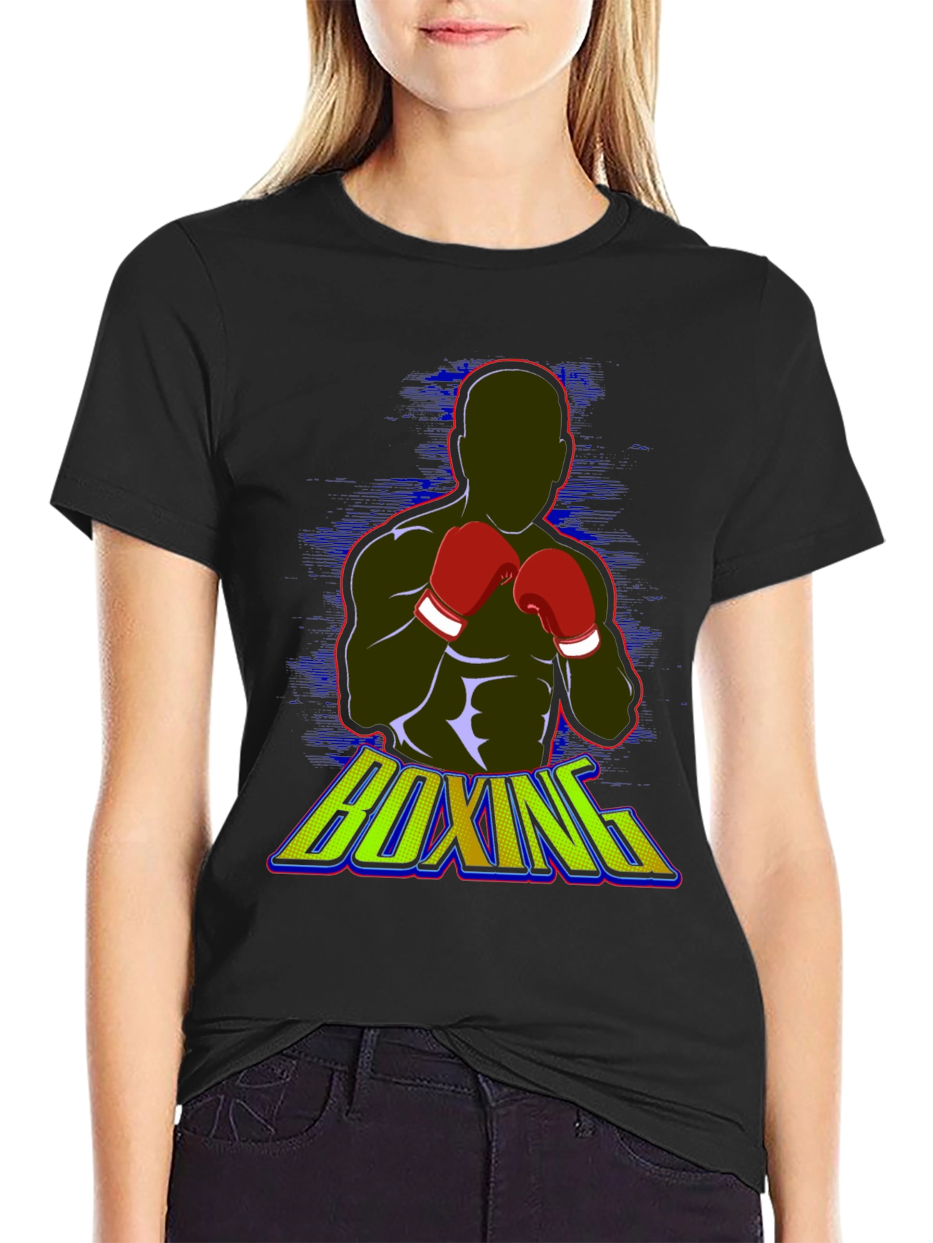 Boxing Graphic Tee - Black Cotton Blend T-Shirt