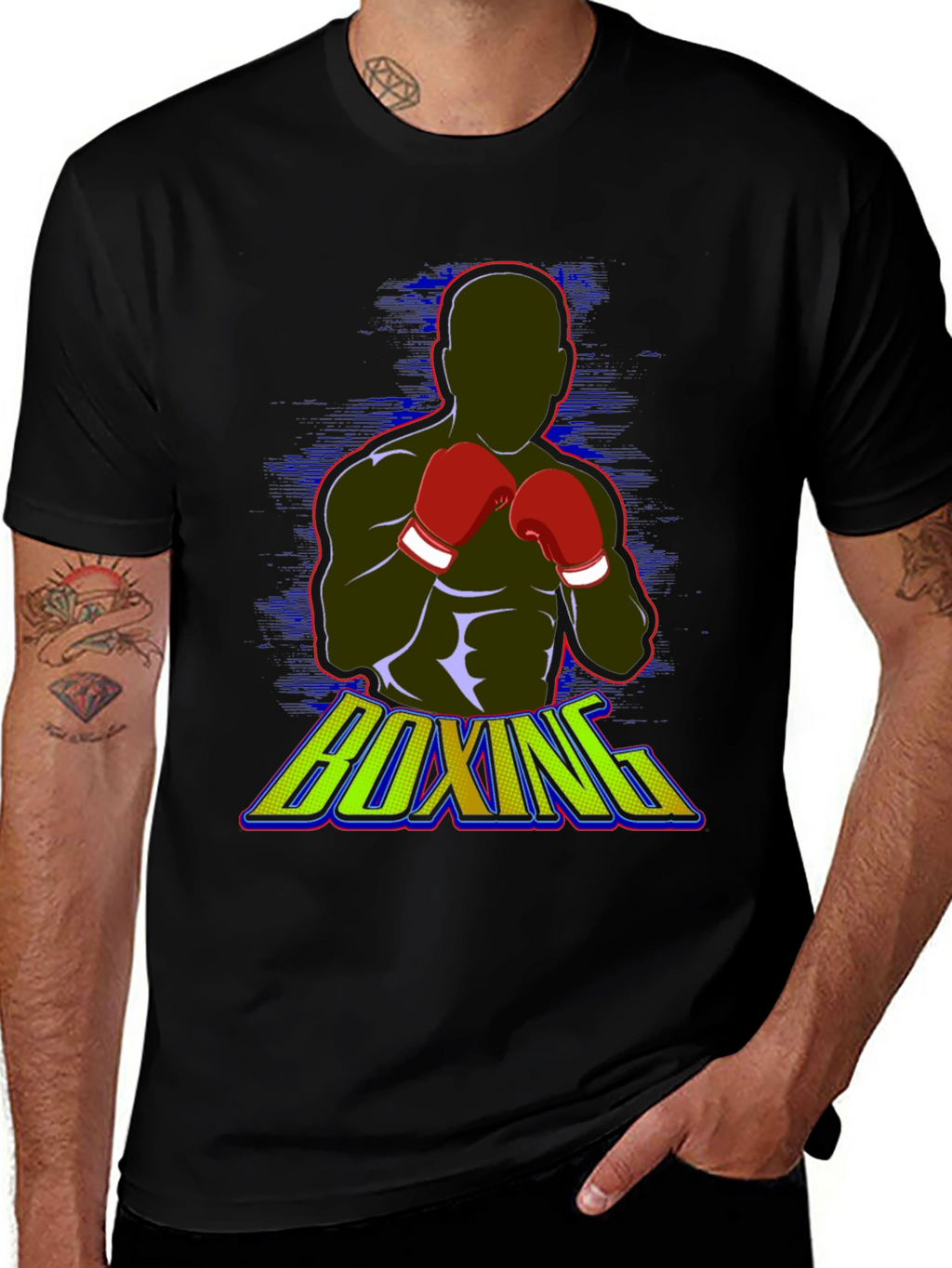Boxing Graphic Tee - Black Cotton Blend T-Shirt