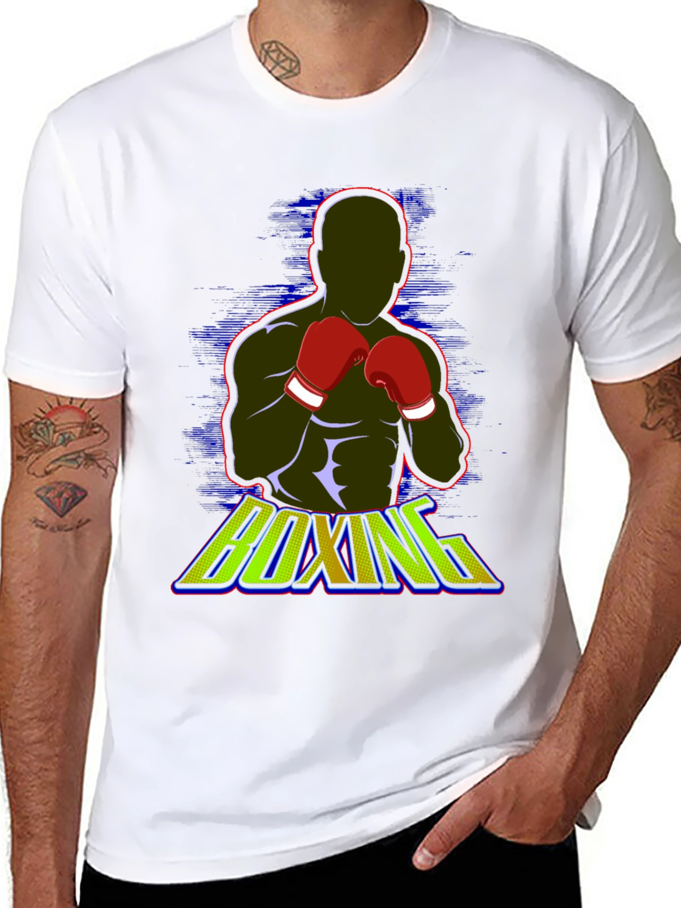 Boxing Graphic Tee - Black Cotton Blend T-Shirt