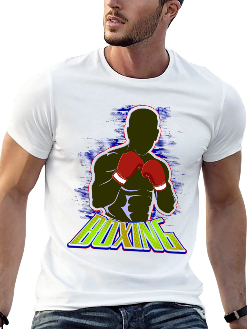 Boxing Graphic Tee - Black Cotton Blend T-Shirt