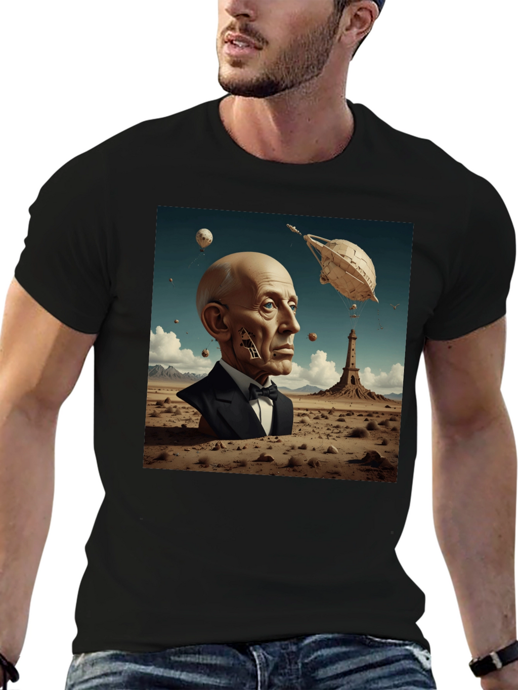 Surrealist Portrait T-Shirt: Desert Dreamscape