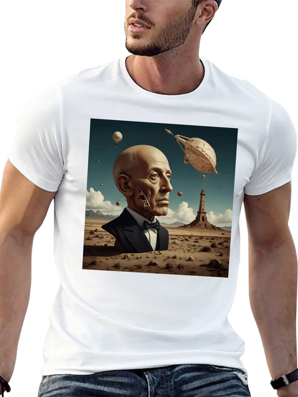 Surrealist Portrait T-Shirt: Desert Dreamscape