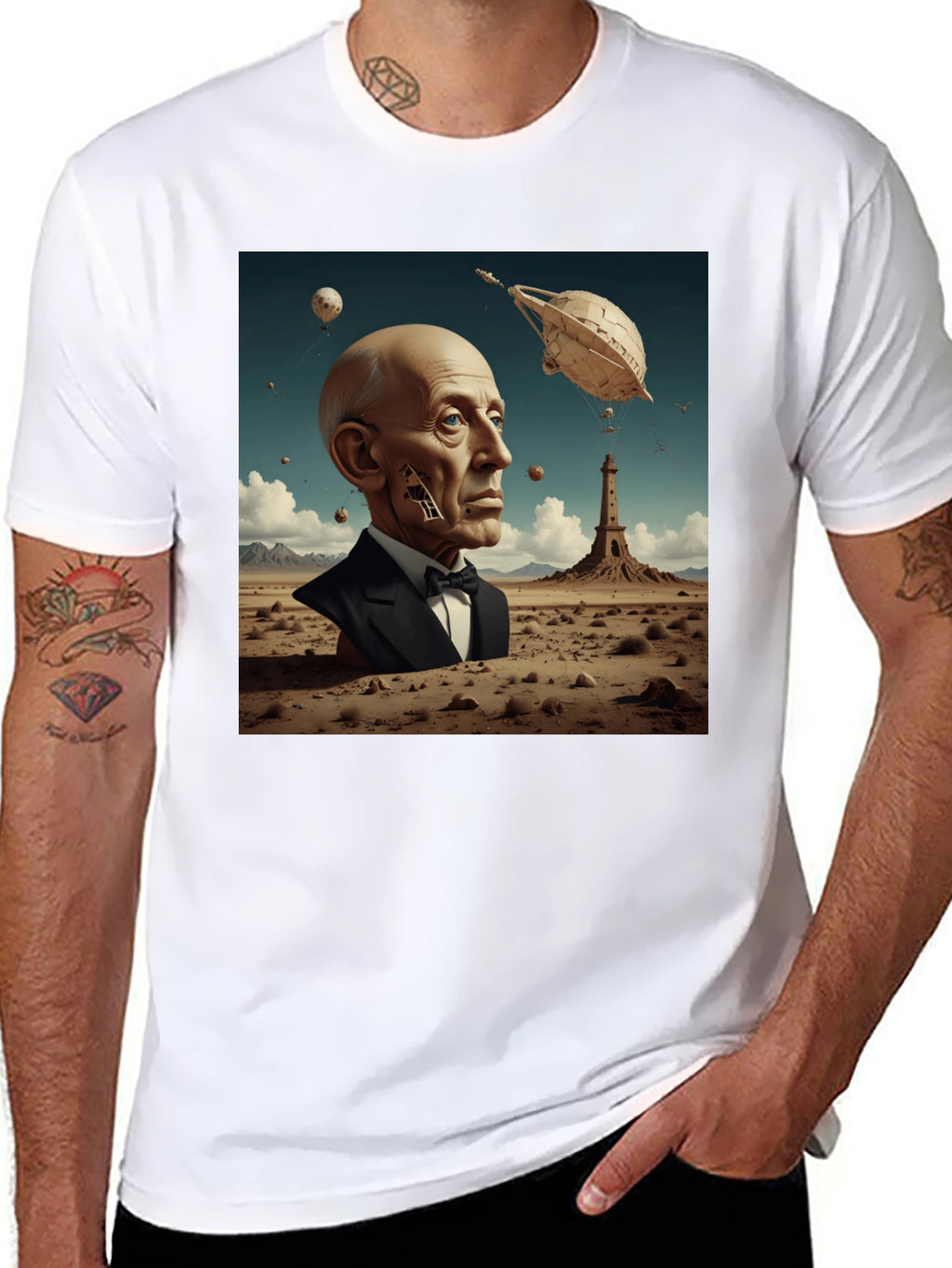 Surrealist Portrait T-Shirt: Desert Dreamscape