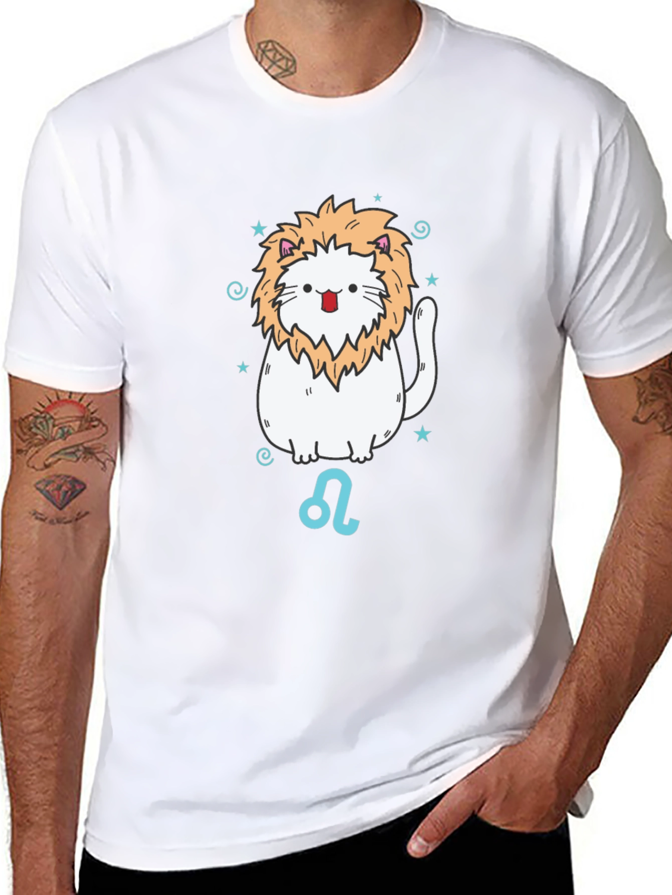 Leo Zodiac Cat T-Shirt - Black Cotton Tee
