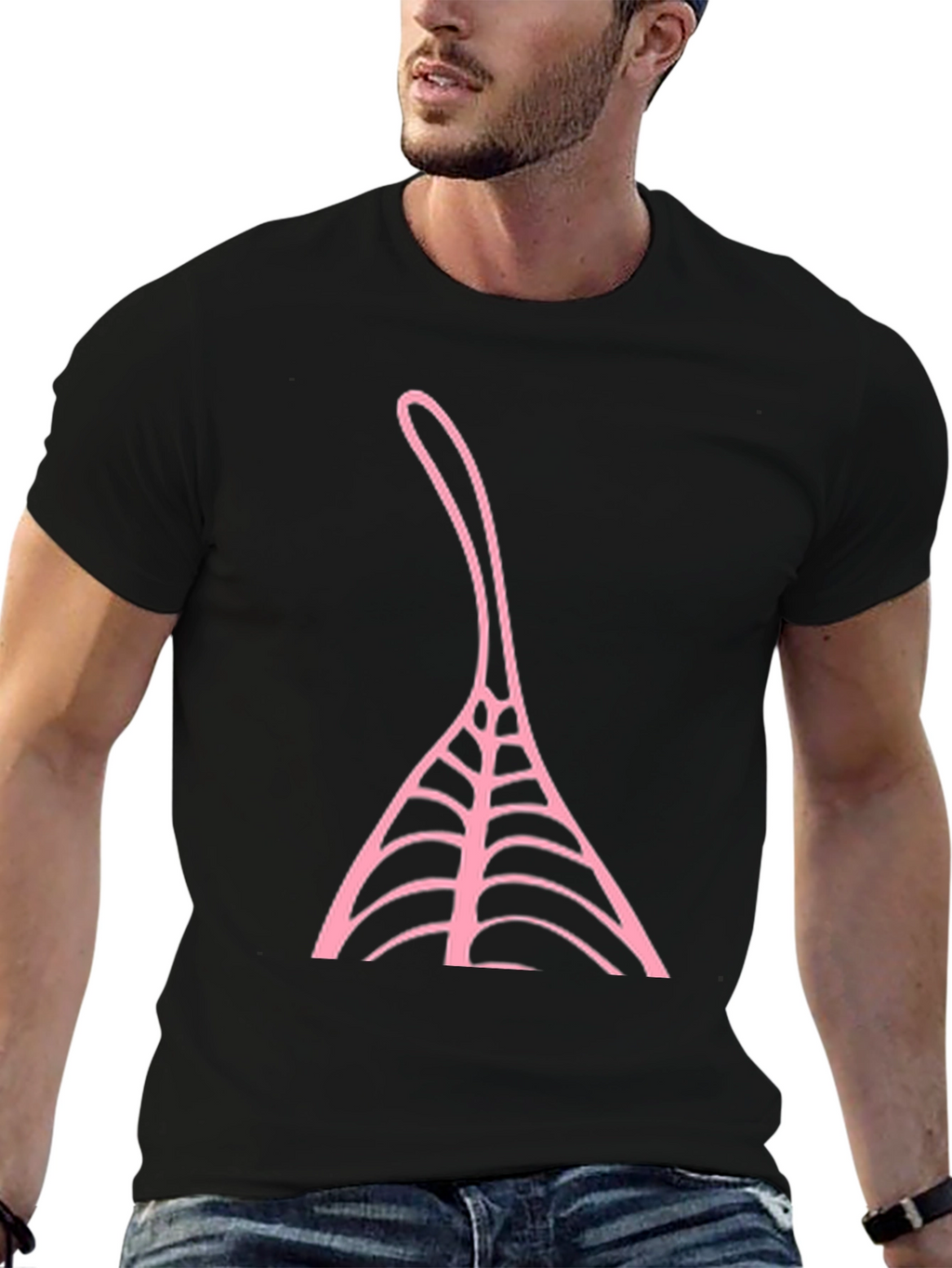 Black T-Shirt with Pink Abstract Design
