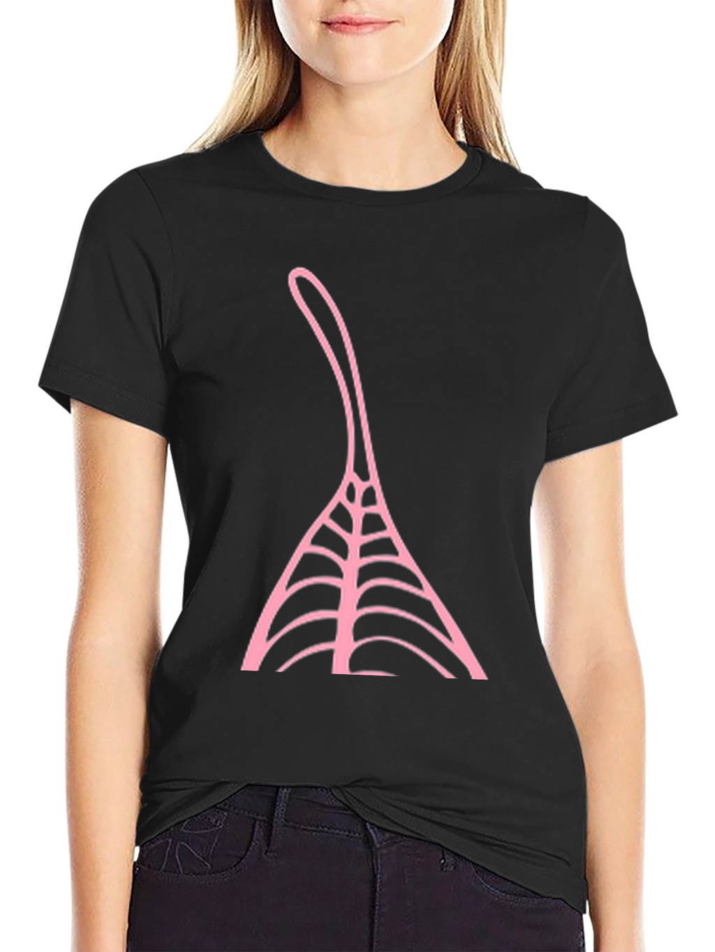 Black T-Shirt with Pink Abstract Design