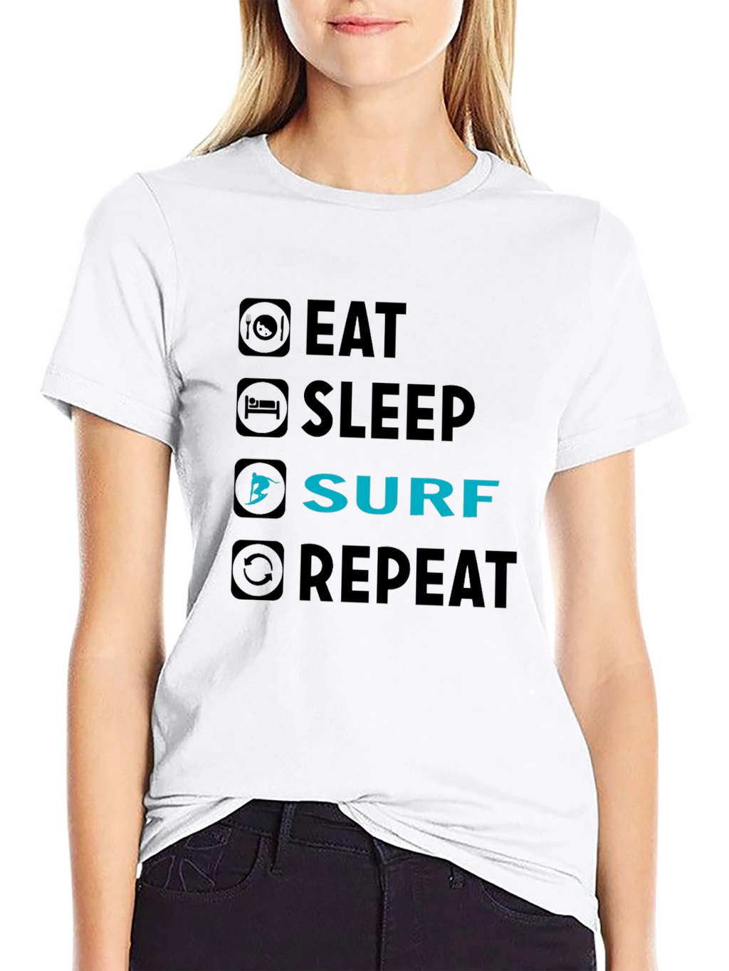 Eat Sleep Surf Repeat Black Graphic Tee