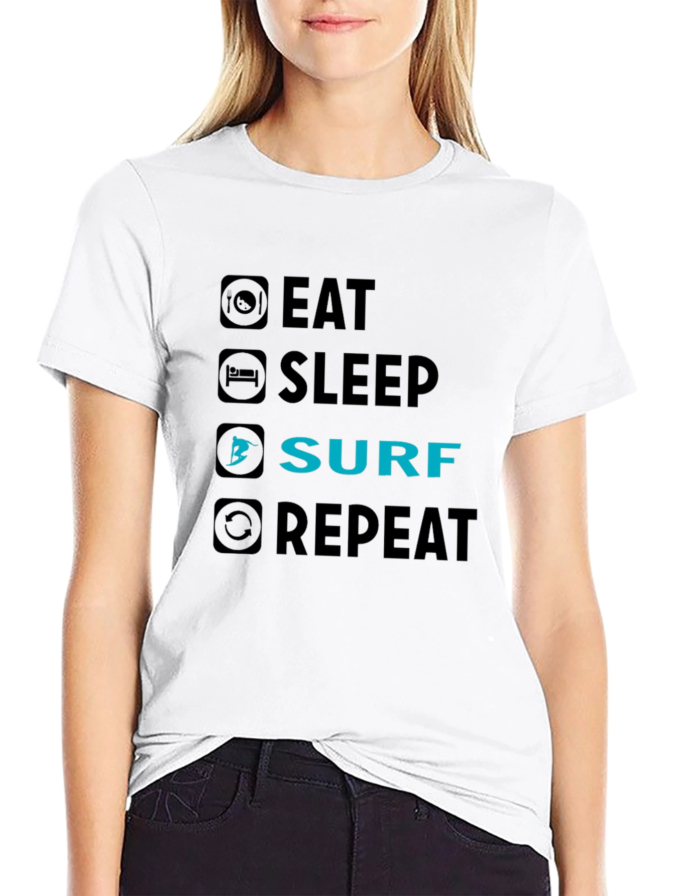 Eat Sleep Surf Repeat Black Graphic Tee