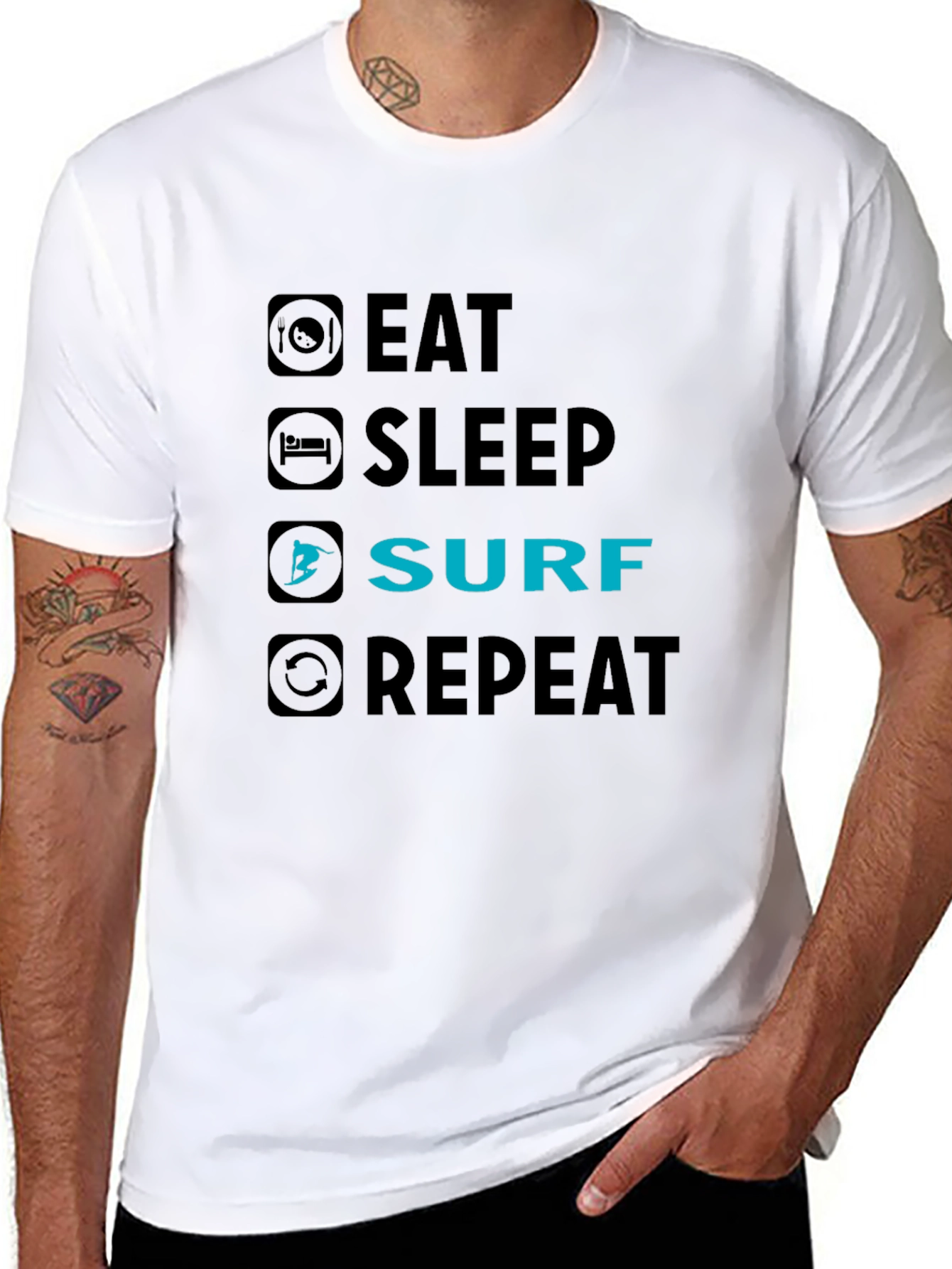 Eat Sleep Surf Repeat Black Graphic Tee