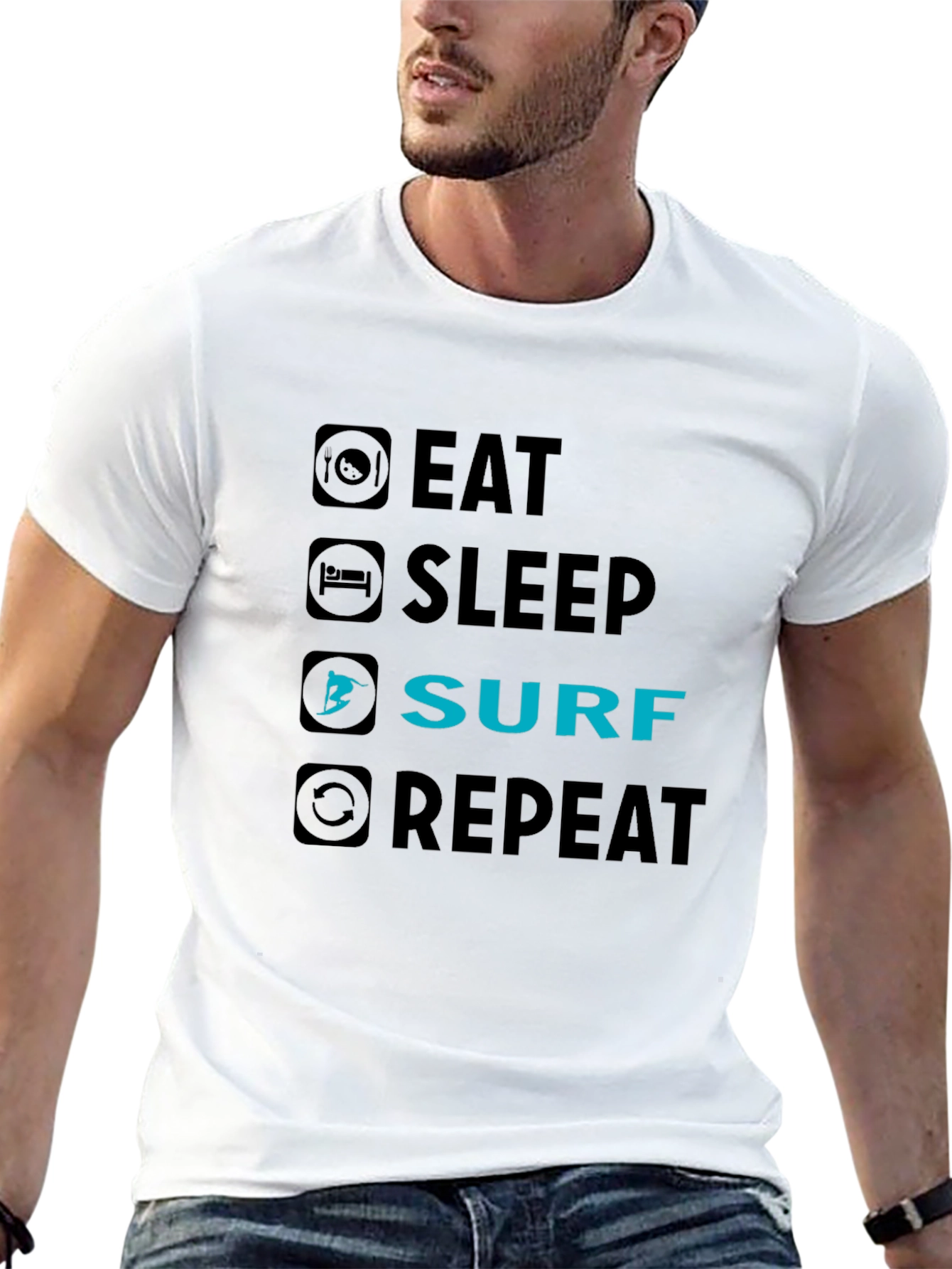 Eat Sleep Surf Repeat Black Graphic Tee