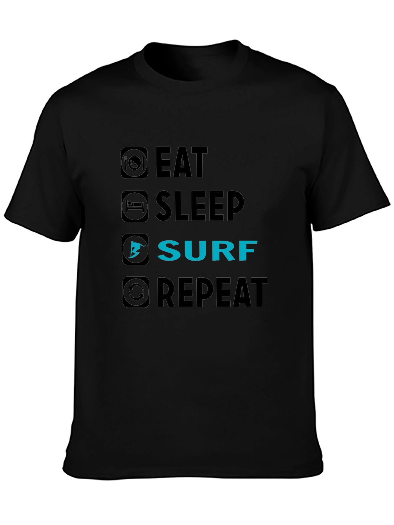 Eat Sleep Surf Repeat Black Graphic Tee