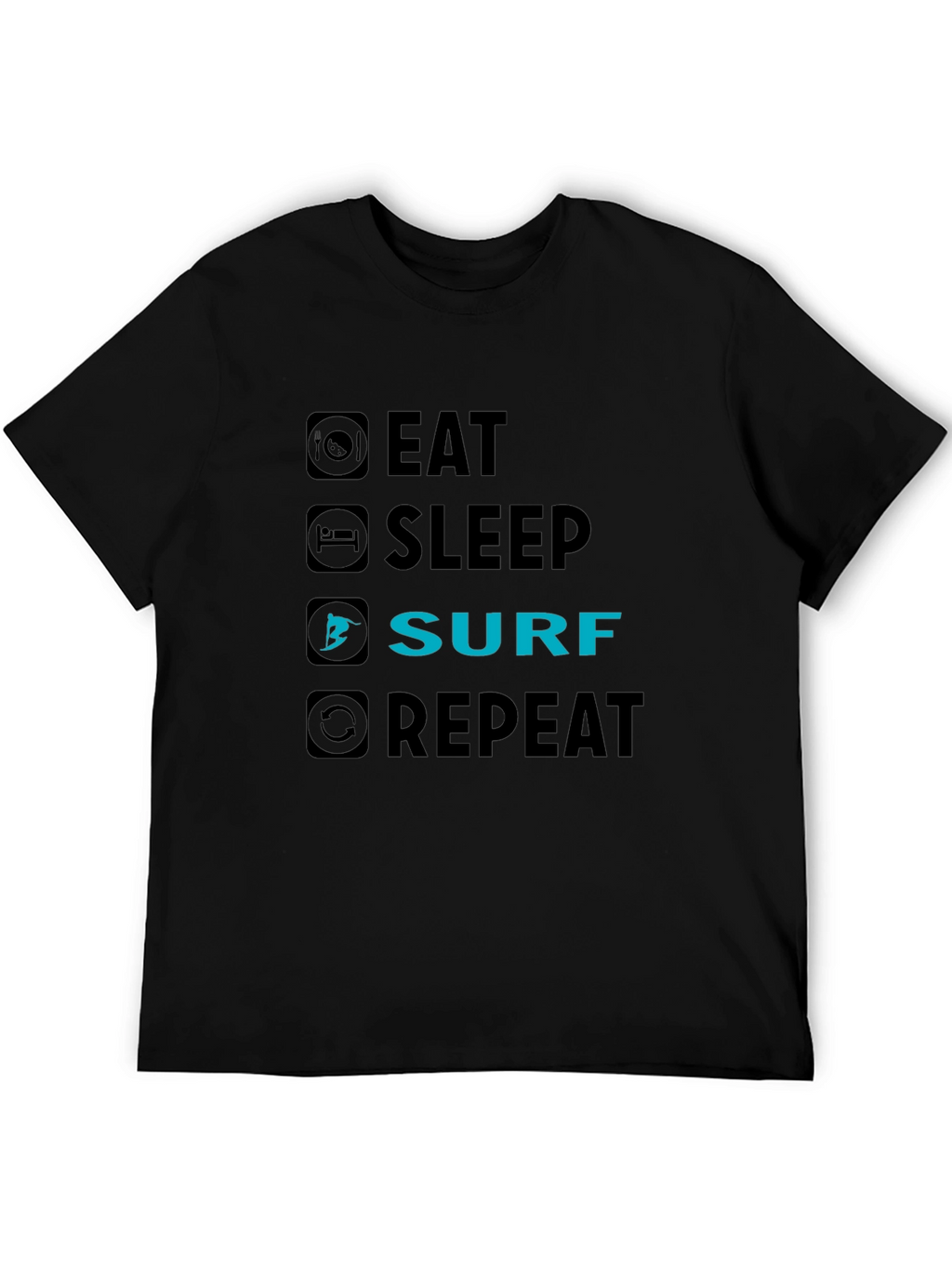 Eat Sleep Surf Repeat Black Graphic Tee