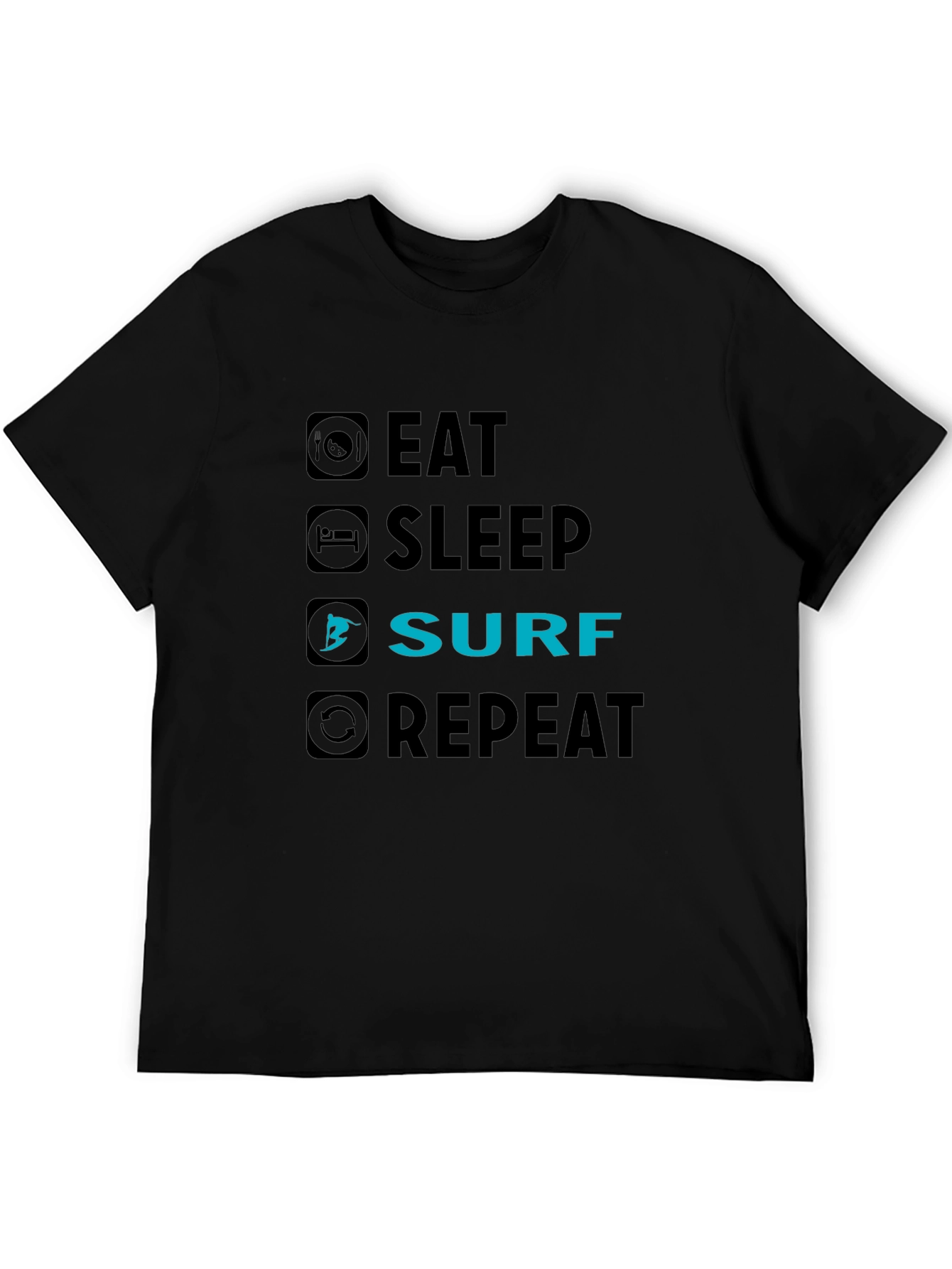 Eat Sleep Surf Repeat Black Graphic Tee