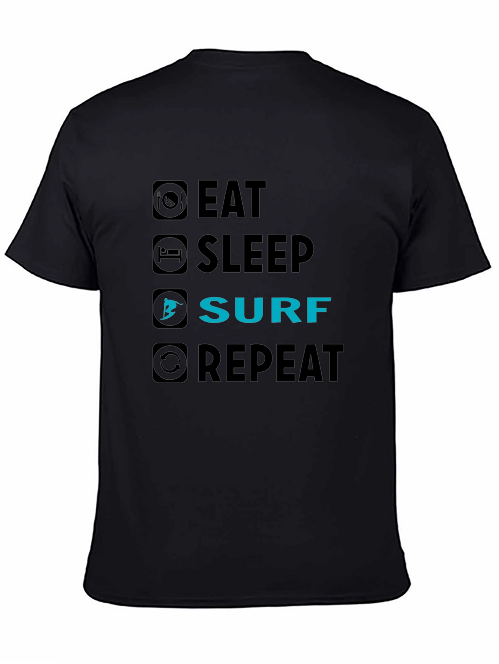 Eat Sleep Surf Repeat Black Graphic Tee