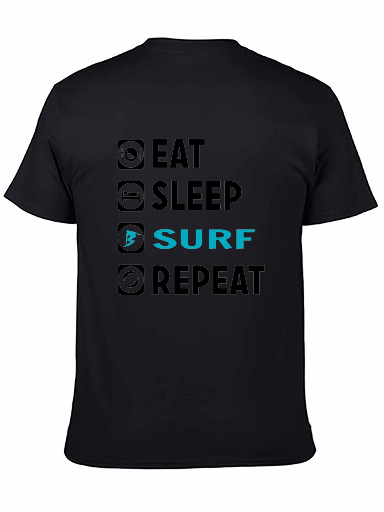 Eat Sleep Surf Repeat Black Graphic Tee