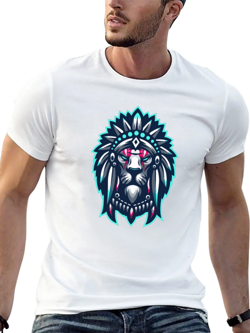Lion Headdress Graphic Black T-Shirt