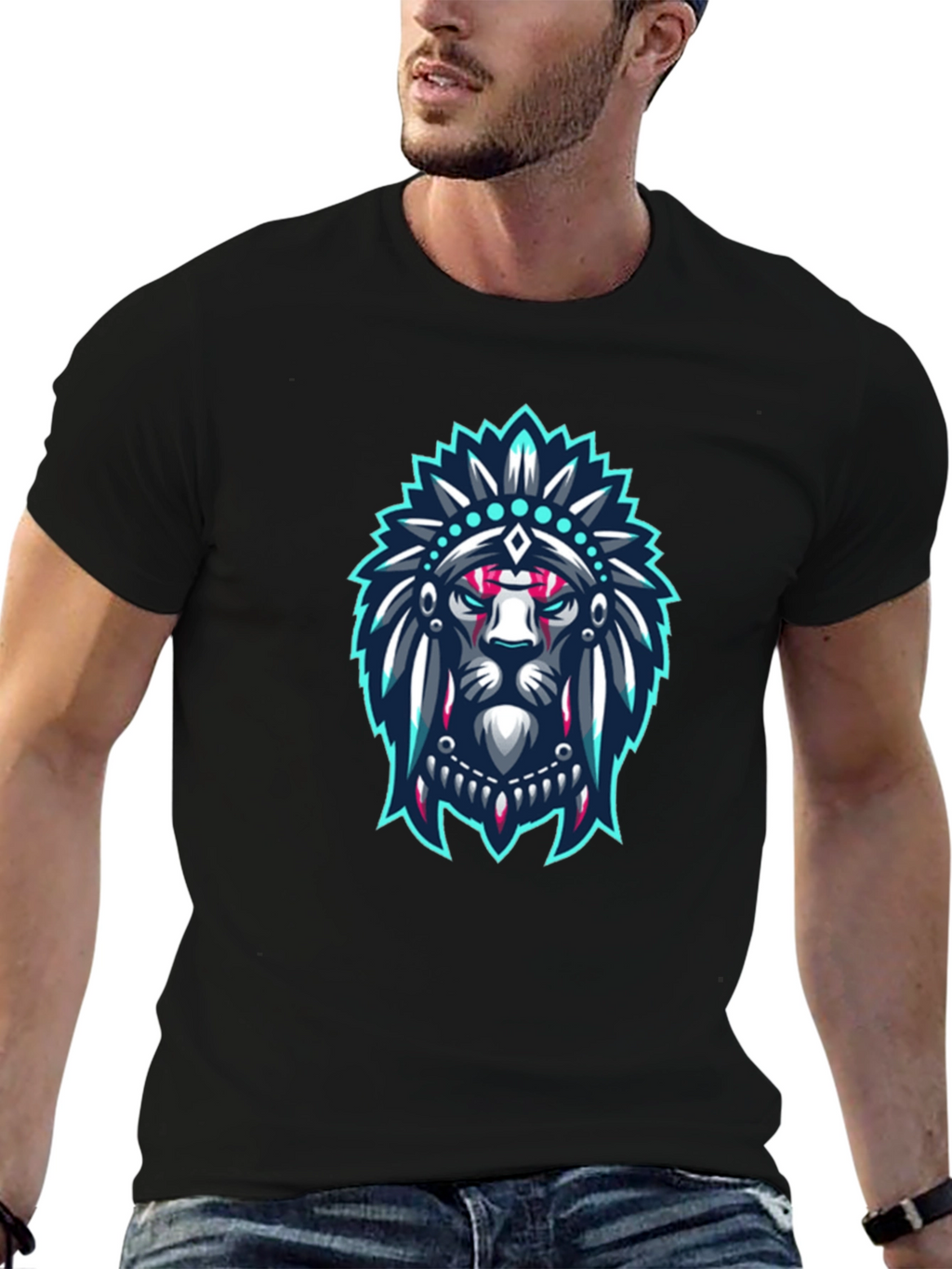 Lion Headdress Graphic Black T-Shirt