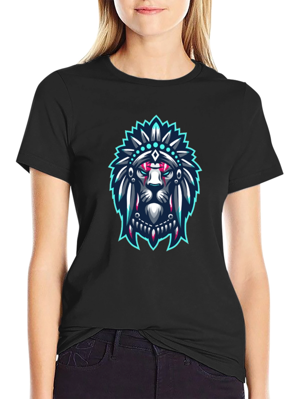 Lion Headdress Graphic Black T-Shirt