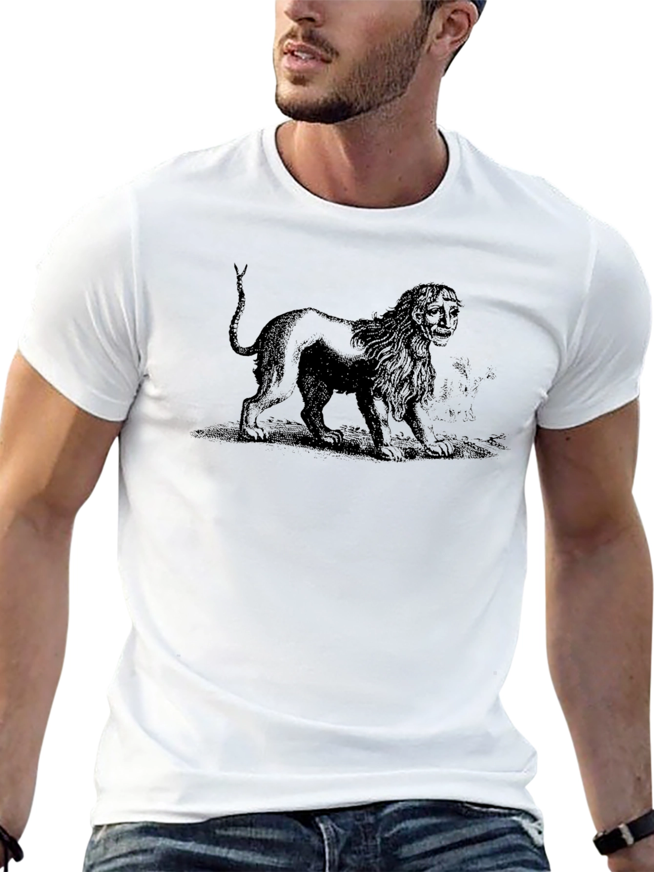 Lion Man Graphic Print T-Shirt