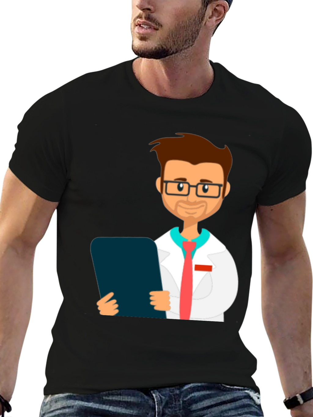 Doctor Cartoon Graphic T-Shirt - Black