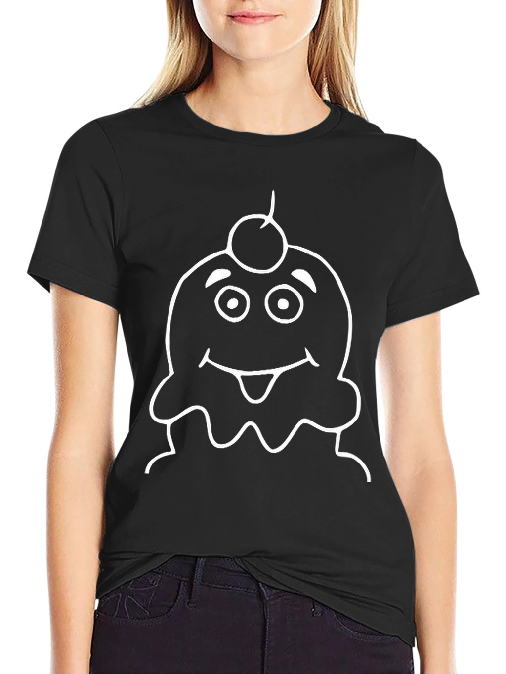 Cartoon Ice Cream Graphic T-Shirt - Black