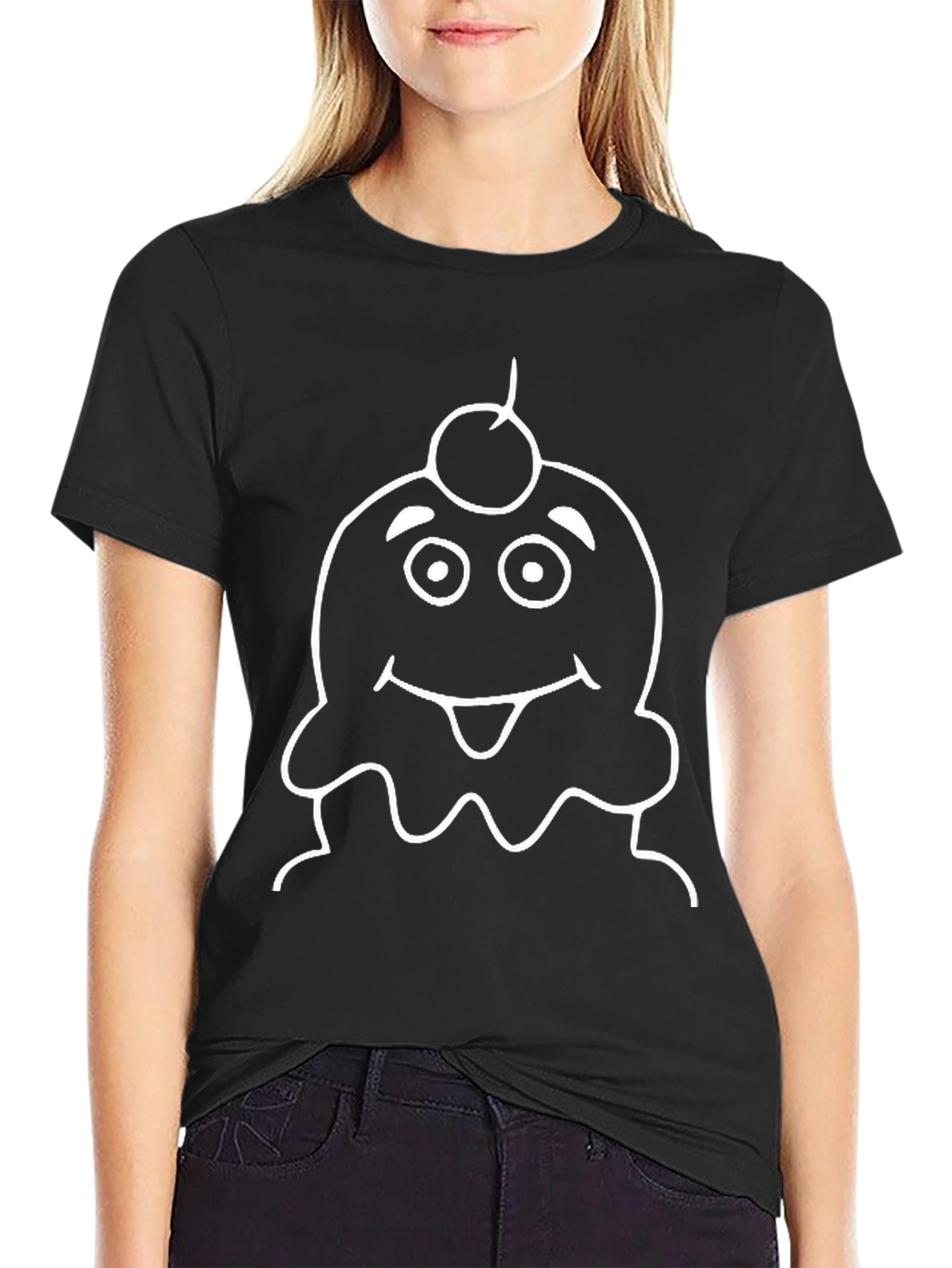 Cartoon Ice Cream Graphic T-Shirt - Black