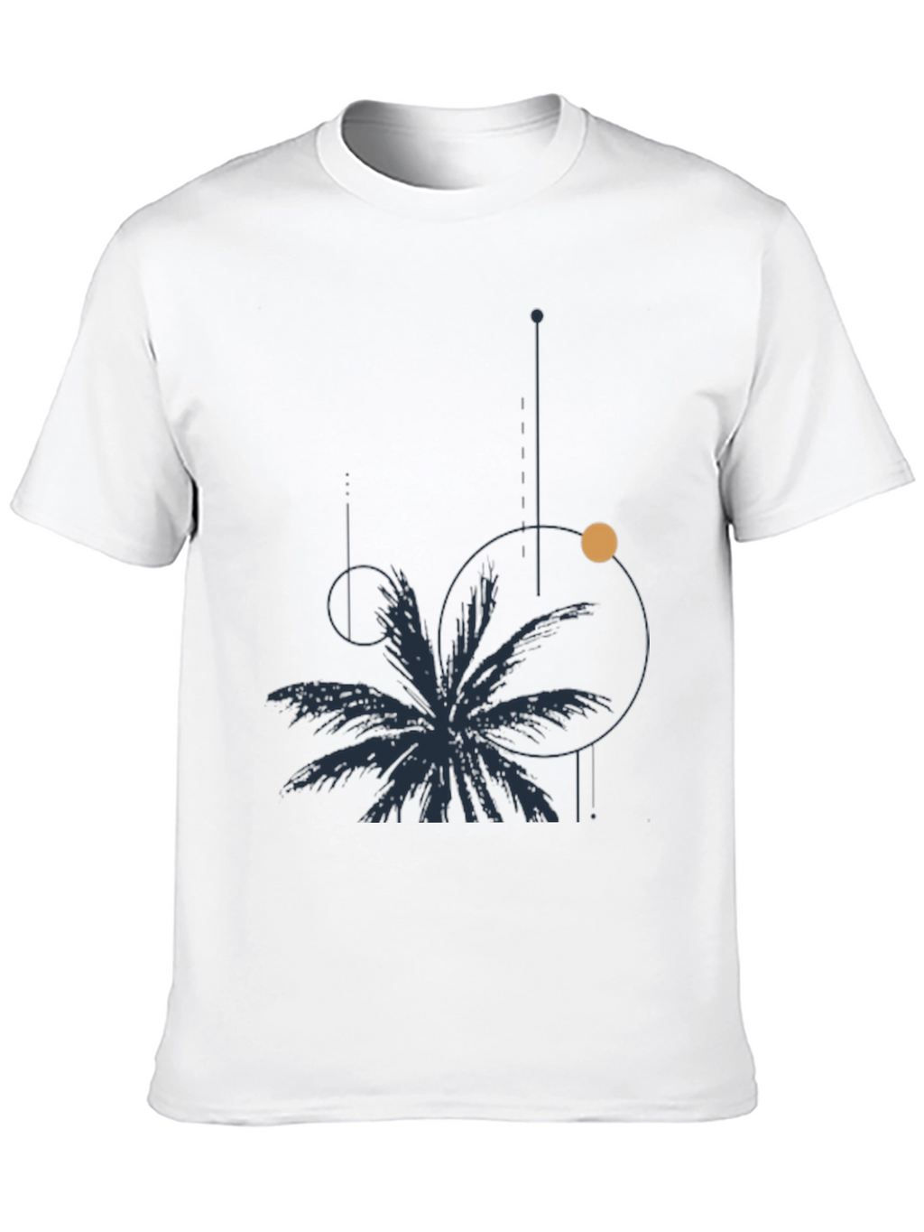 Mens Black Graphic Tee: Palm & Geometric Design