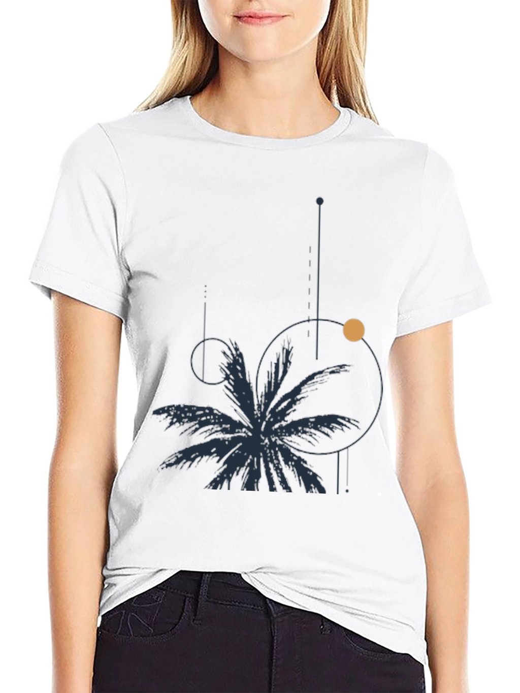 Mens Black Graphic Tee: Palm & Geometric Design