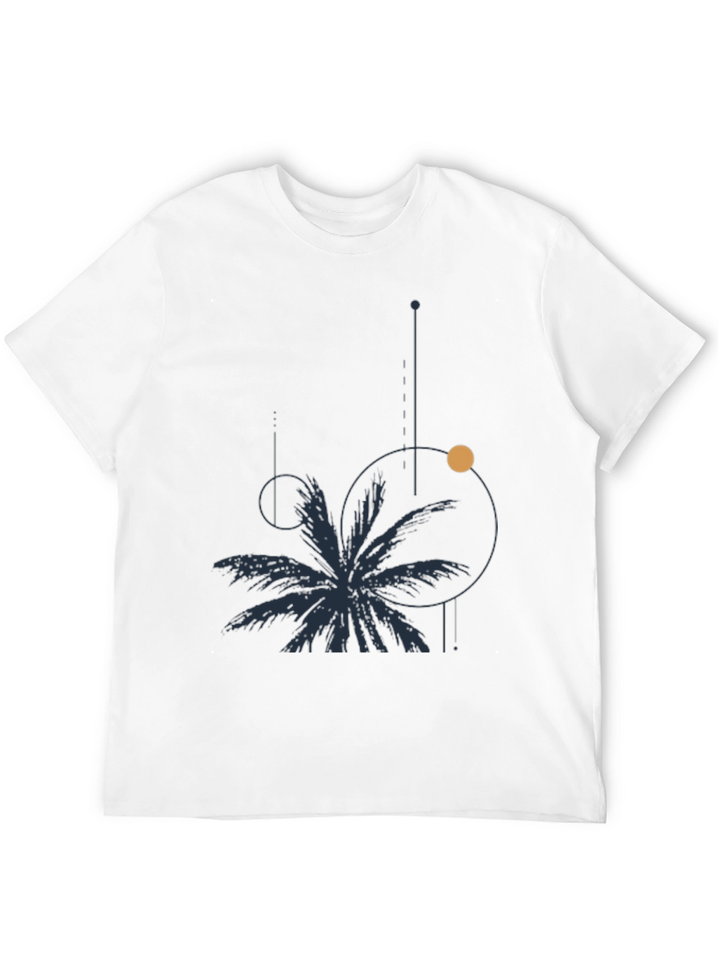 Mens Black Graphic Tee: Palm & Geometric Design