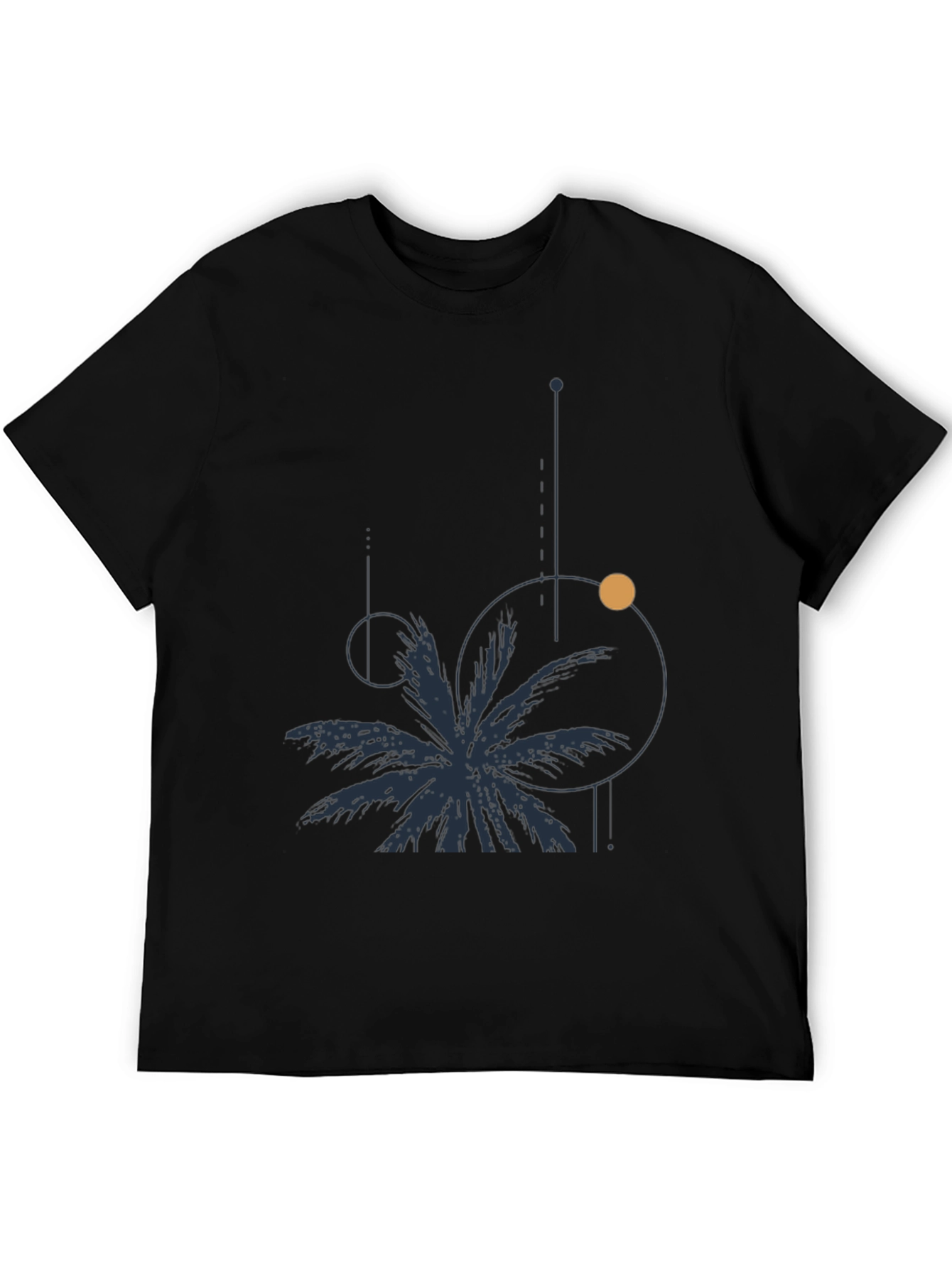 Mens Black Graphic Tee: Palm & Geometric Design