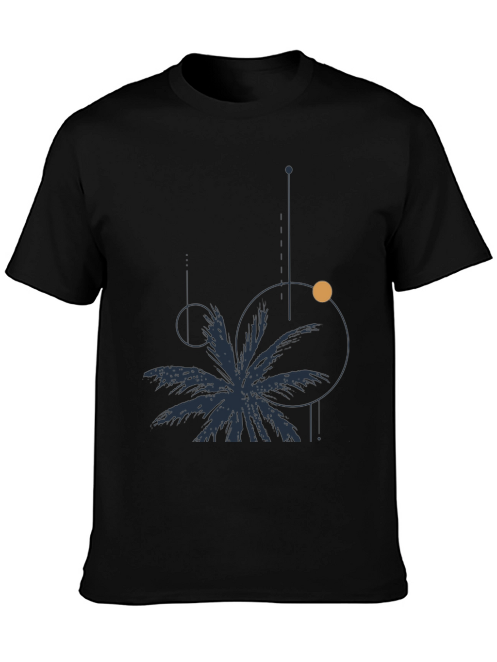 Mens Black Graphic Tee: Palm & Geometric Design
