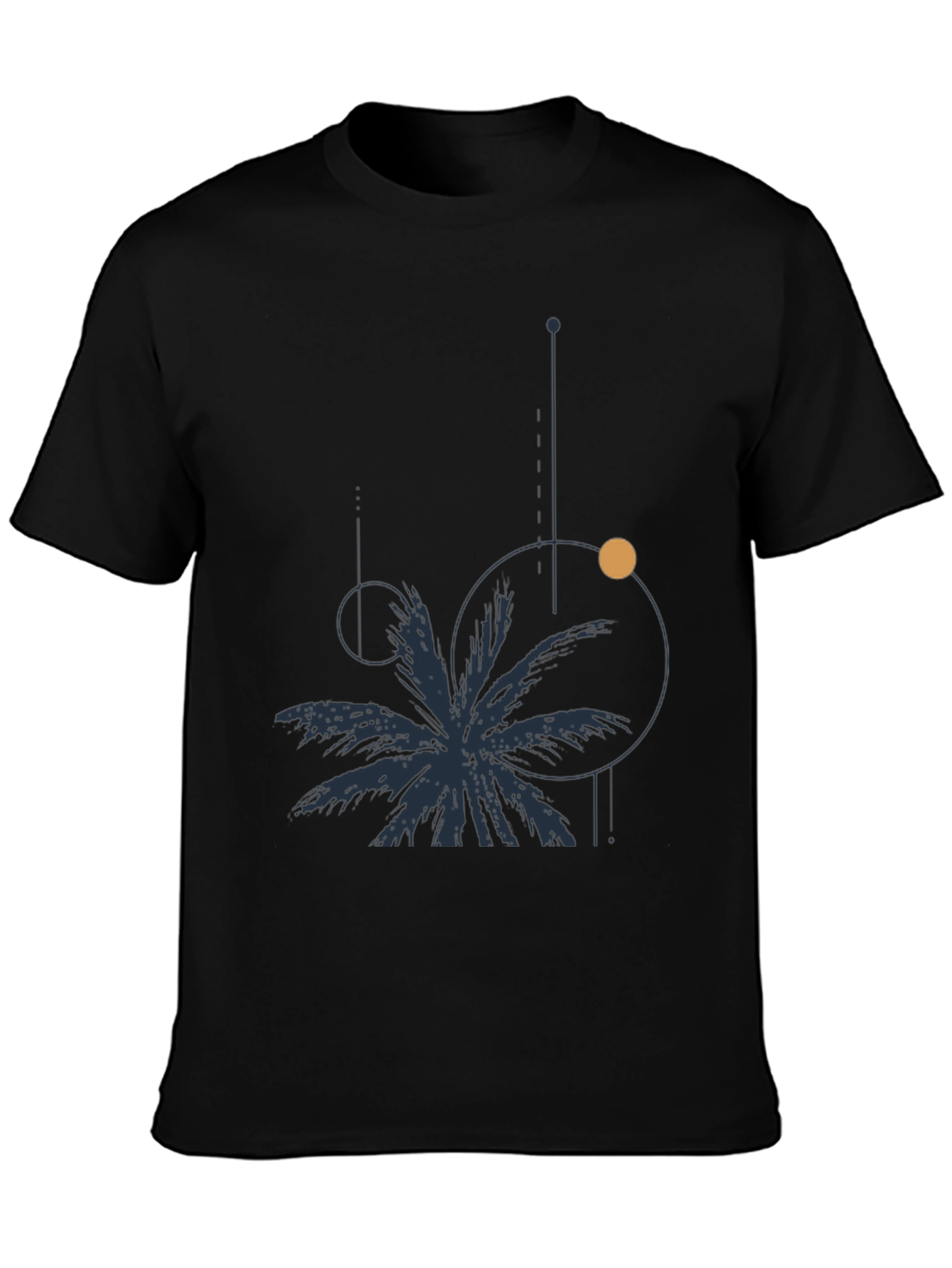 Mens Black Graphic Tee: Palm & Geometric Design