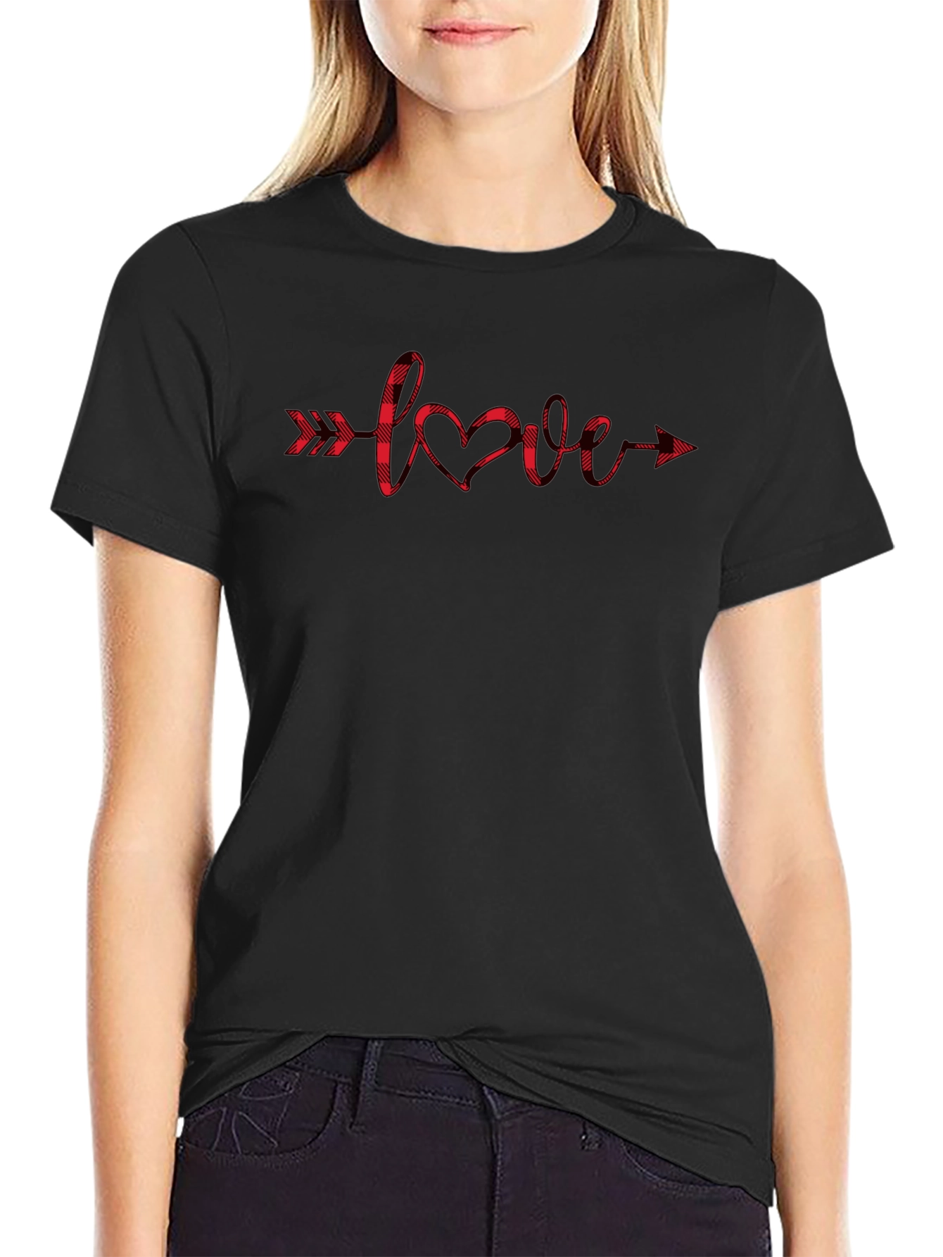 Buffalo Plaid Love Arrow Graphic Tee - Unisex