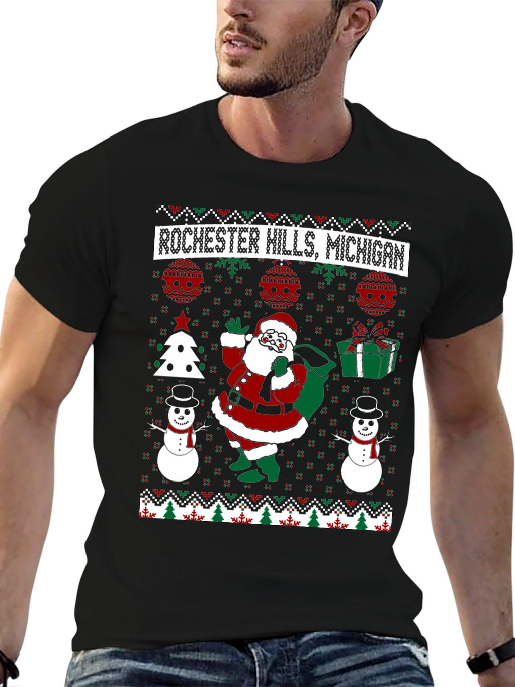 Rochester Hills Michigan Ugly Christmas T-Shirt