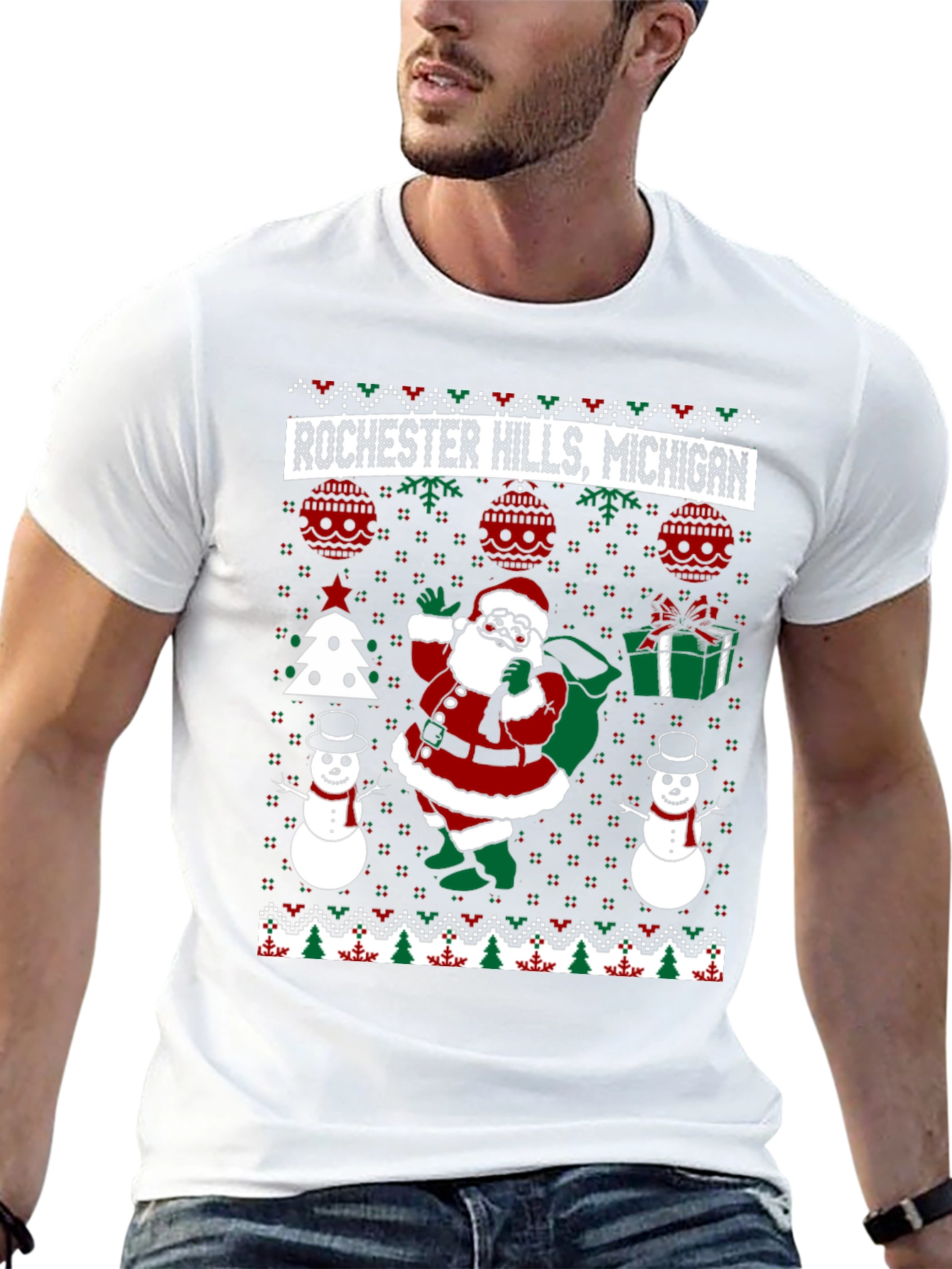 Rochester Hills Michigan Ugly Christmas T-Shirt