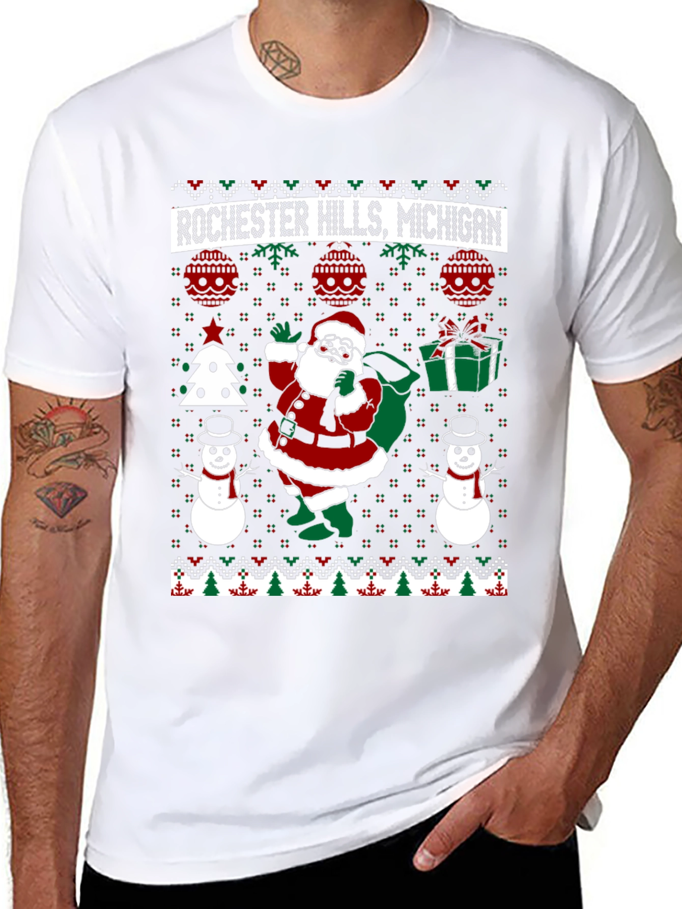 Rochester Hills Michigan Ugly Christmas T-Shirt