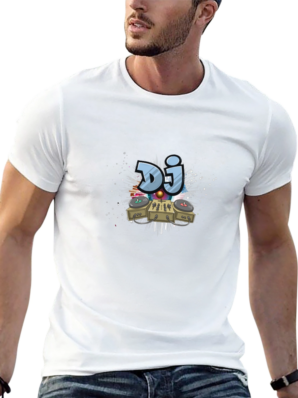 DJ Turntable Graphic Print Black T-Shirt