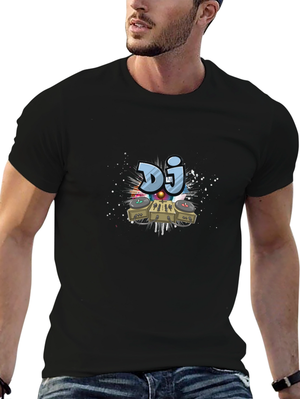 DJ Turntable Graphic Print Black T-Shirt