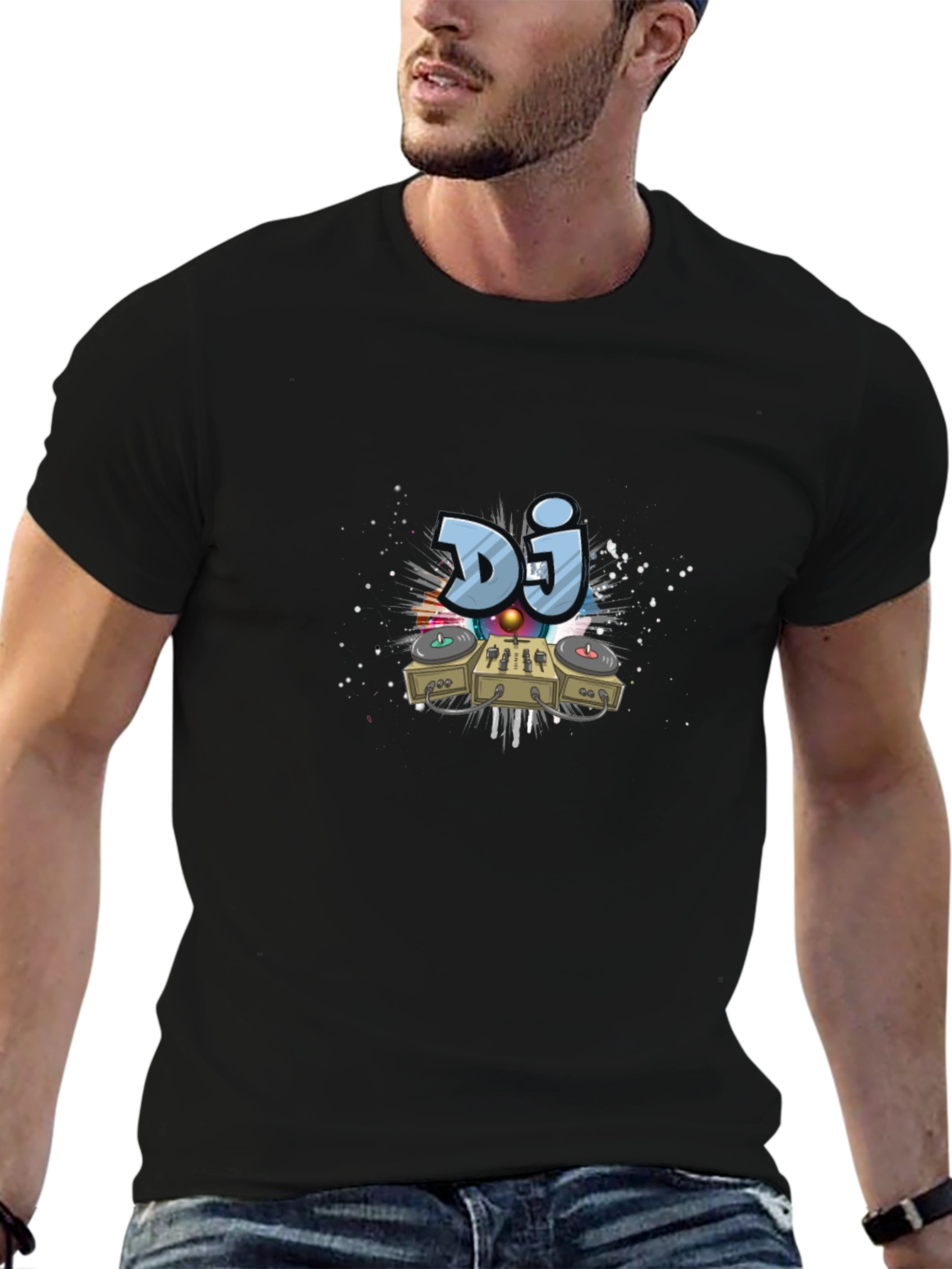 DJ Turntable Graphic Print Black T-Shirt