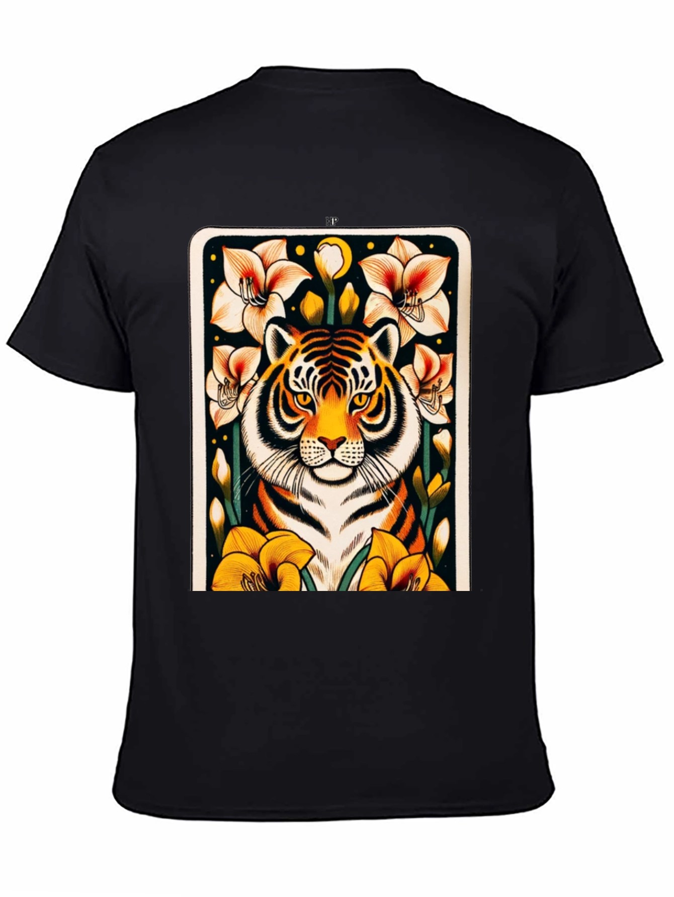 Tiger Floral Graphic Black T-Shirt