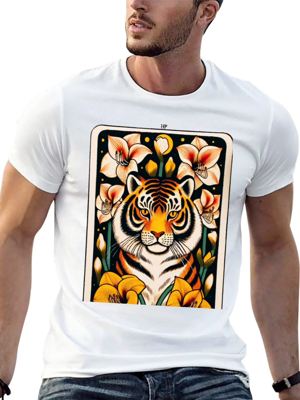 Tiger Floral Graphic Black T-Shirt