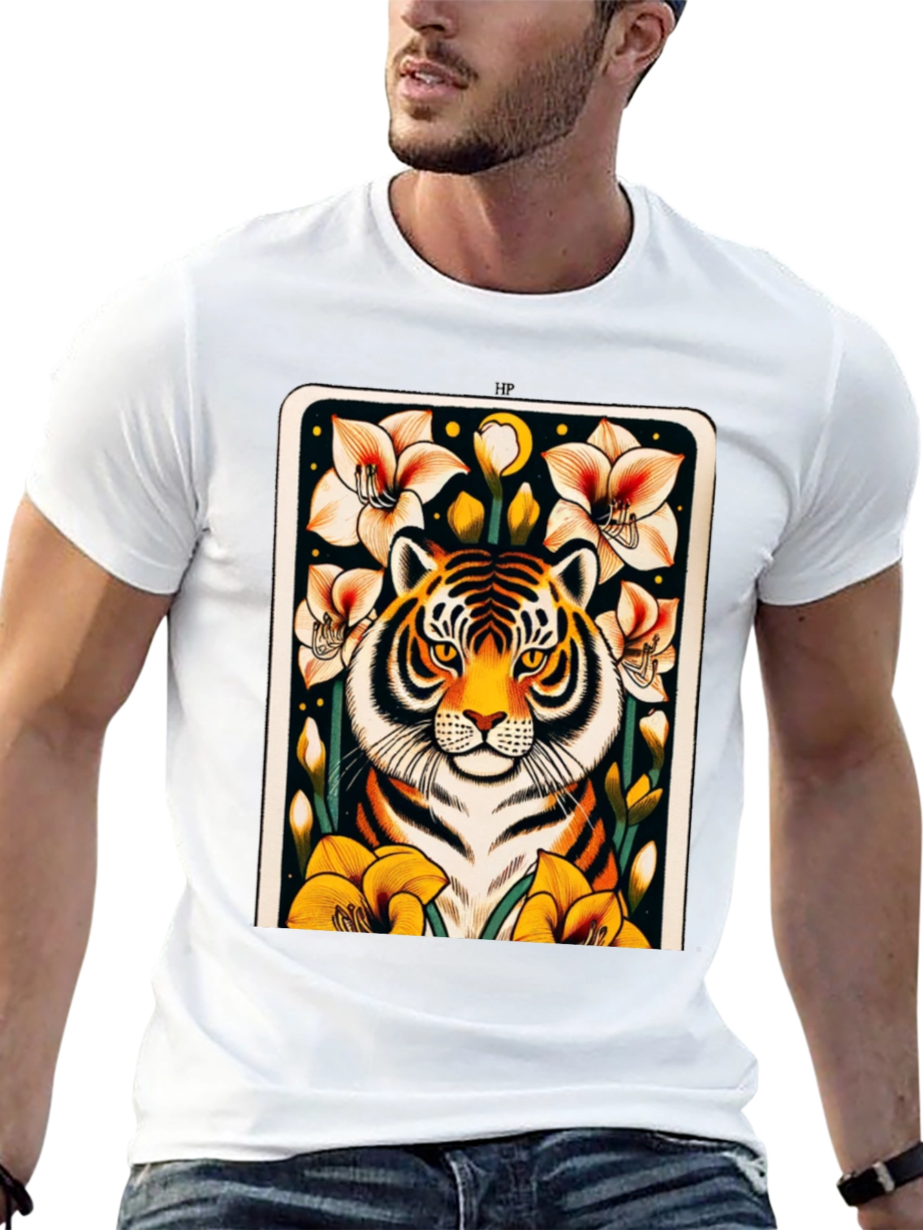 Tiger Floral Graphic Black T-Shirt