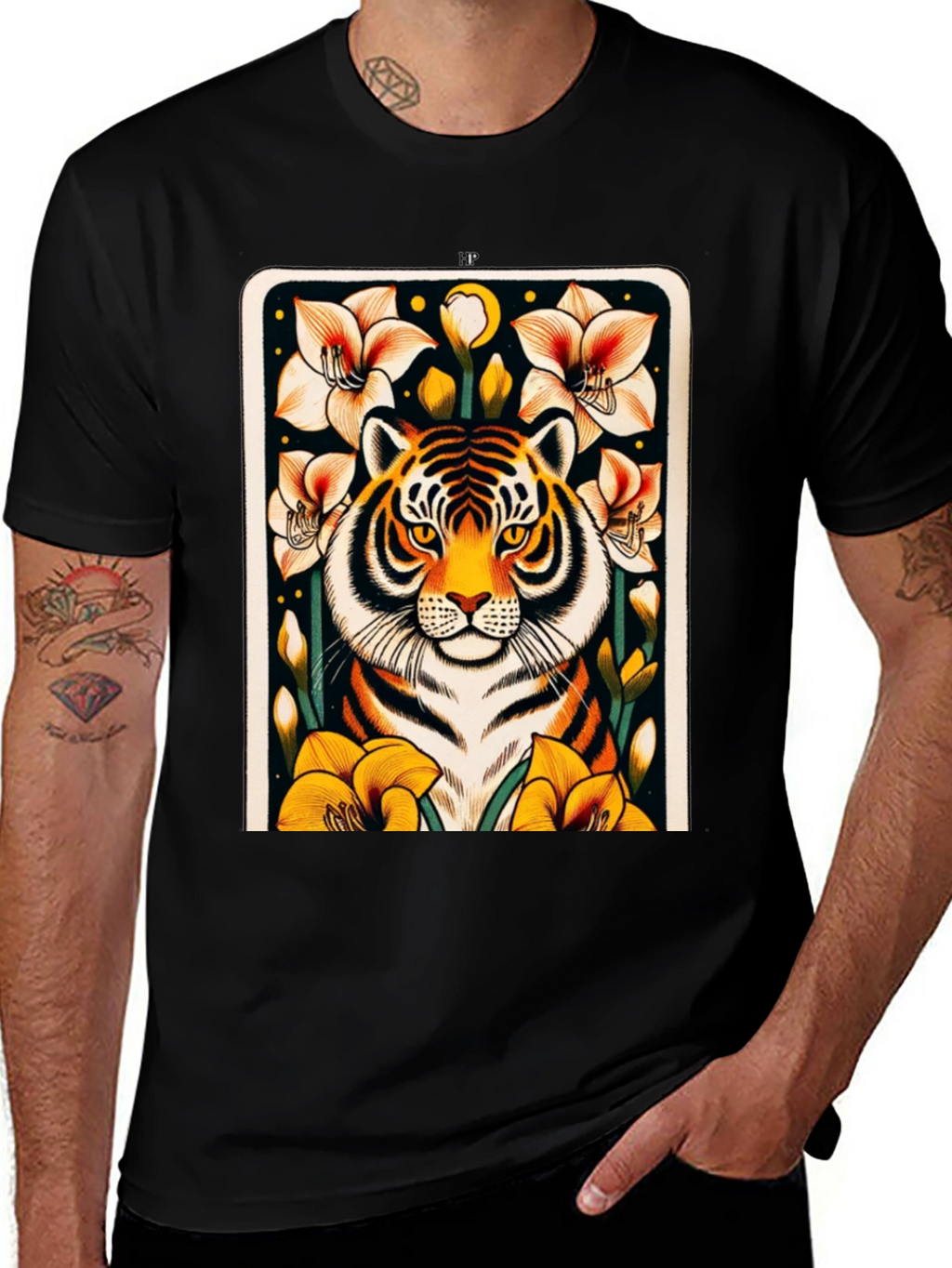 Tiger Floral Graphic Black T-Shirt