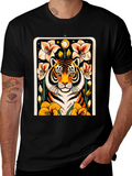 Tiger Floral Graphic Black T-Shirt