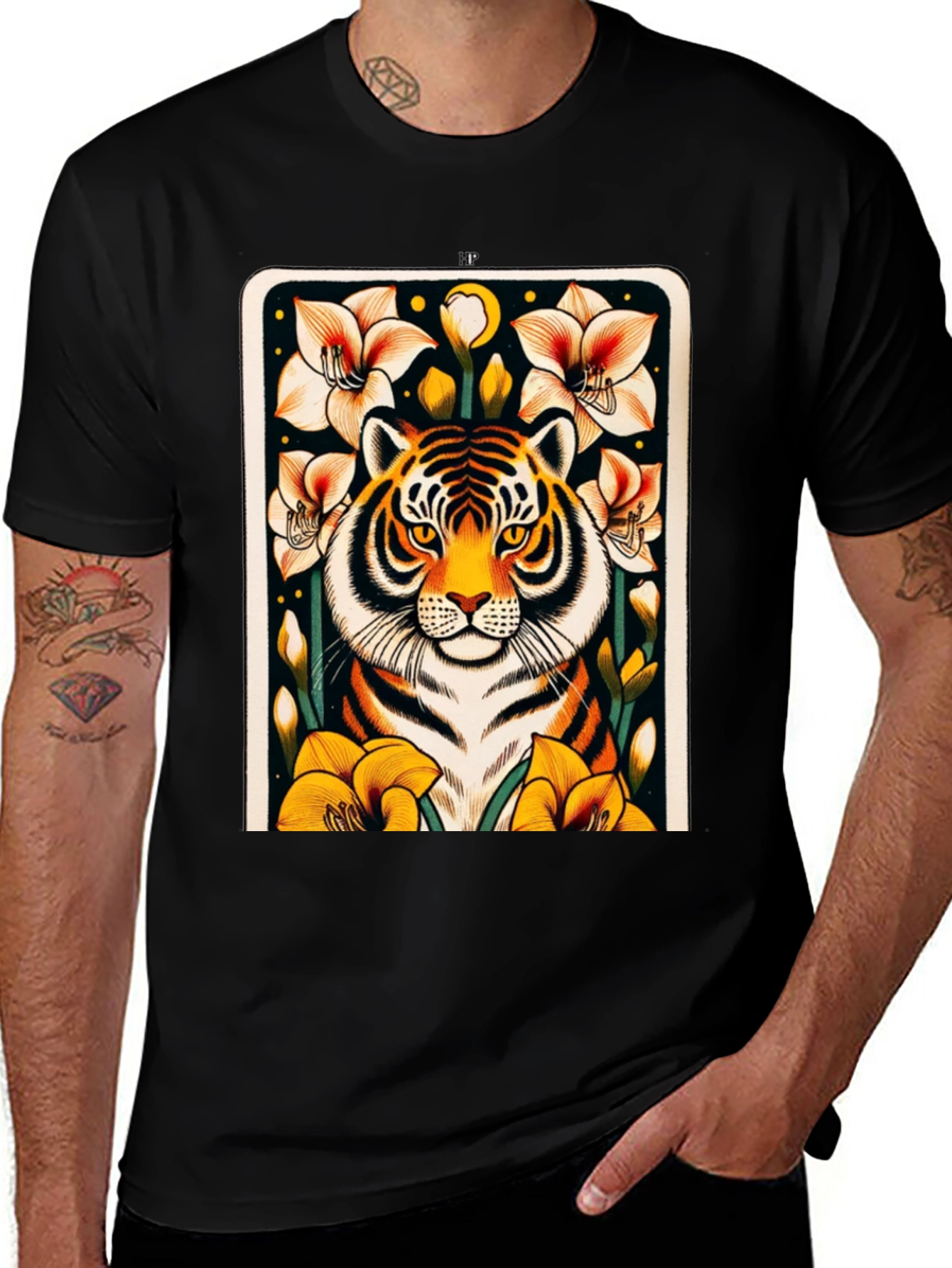 Tiger Floral Graphic Black T-Shirt